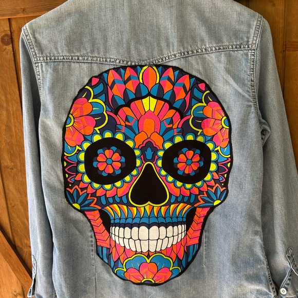 Other - Colorful Skull Denim Jacket medium